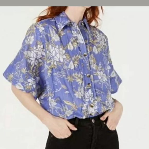 Free People Love Letters Button Down Shirt Cotton - Picture 2 of 4